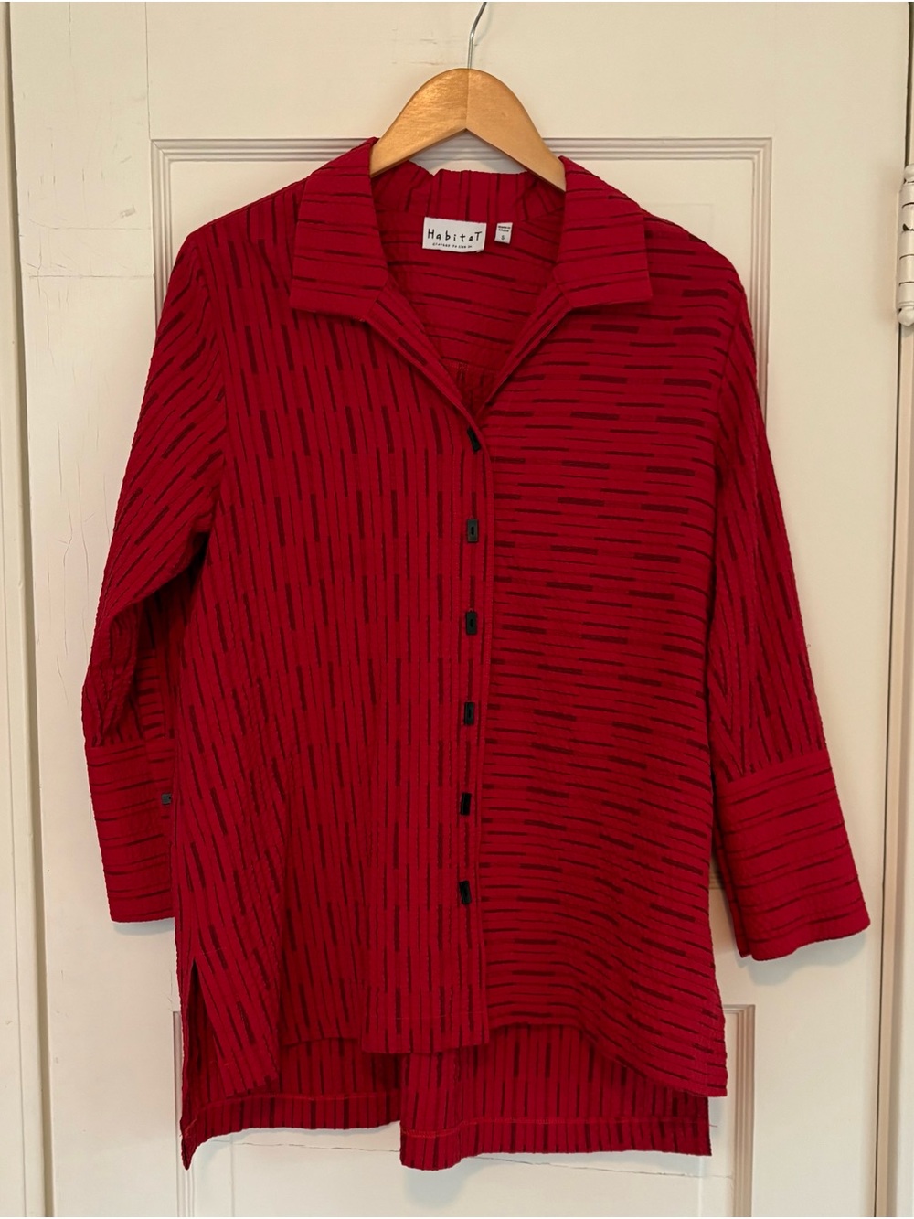 Habitat Red W Black Accents Tunic Women’s Small Oversized Artsy Flowy Earthy